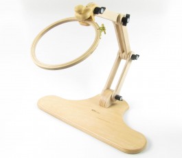 Wooden stand for embroidery hoops for sitting or desktop use