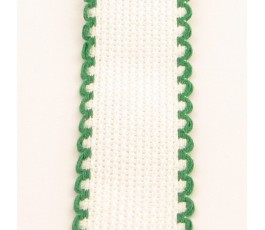 Taśma 5 cm biała z zielonymi brzegami - 166
